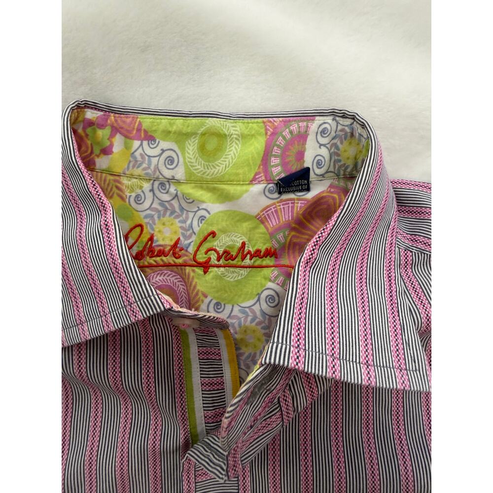 Robert Graham Men's Shirt Long Sleeve Button Down Pink Stripe 100% Cotton 2XL